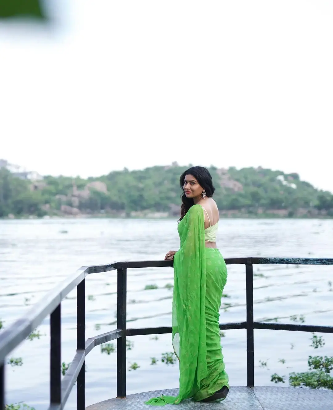 South Indian Actress Akshatha Srinivas in Green Saree